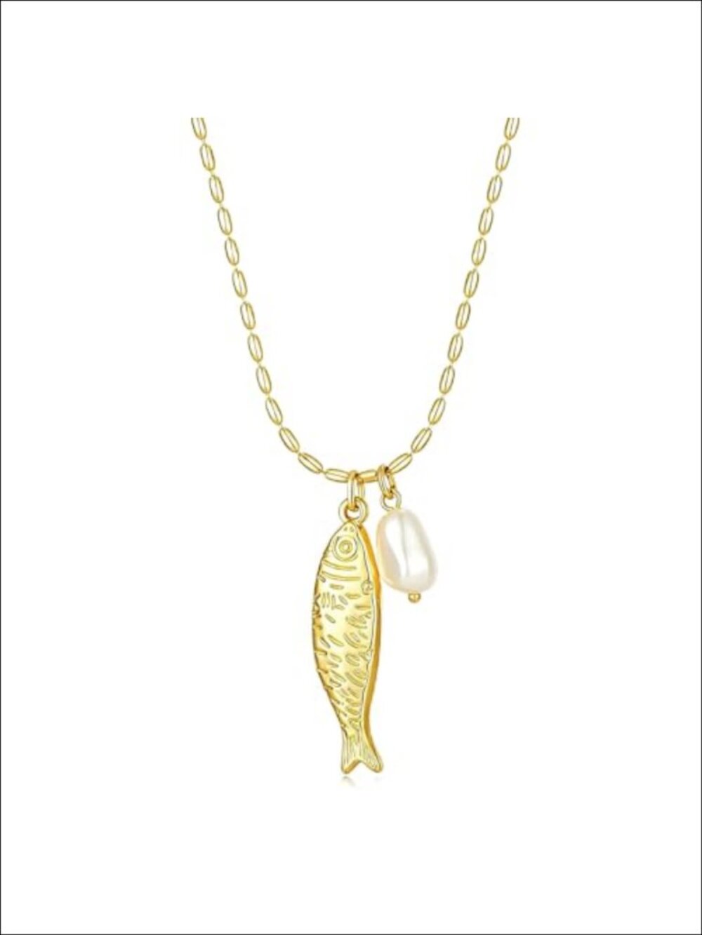 Gold Fish Pendant Necklace with Pearl Accent Beach Jewelry
